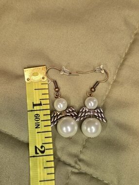 Angel Wing Faux Pearl Dangle Earrings Gold Tone Elegant